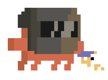 Pixel creature in a welding mask, sparks flying.