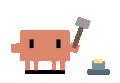 Pixel creature tapping away with a small hammer.