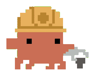 A pixel creature in a hard hat, pickaxe in hand.