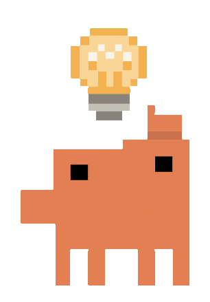 Pixel creature with a light bulb over its head.