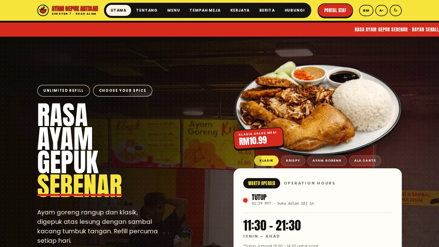 Ayam Gepuk Artisan Seksyen 7 on a desktop screen